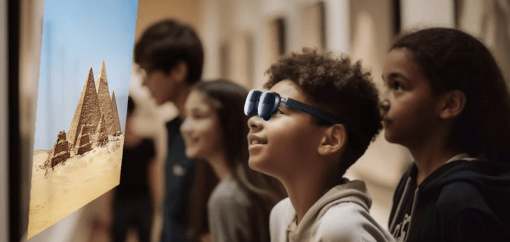 Schüler mit 3D-Brillen in einem Museum