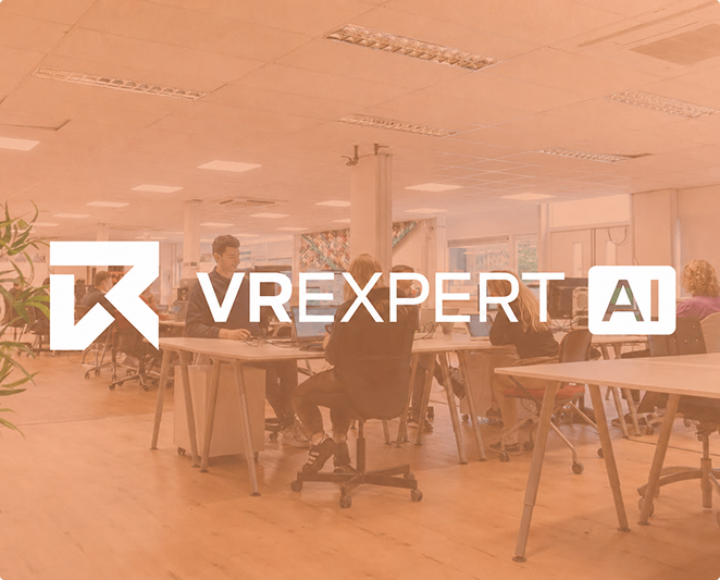 VR Expert AI team collaborating in the office on AI glasses technology